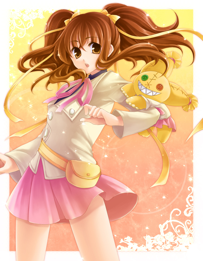 hagiwara rin, anise tatlin, tokunaga (tales), tales of (series), tales of the abyss, bad id, bad pixiv id, 00s, 1girl, brown eyes, brown hair, female focus, official alternate costume, solo, stuffed animal, stuffed toy