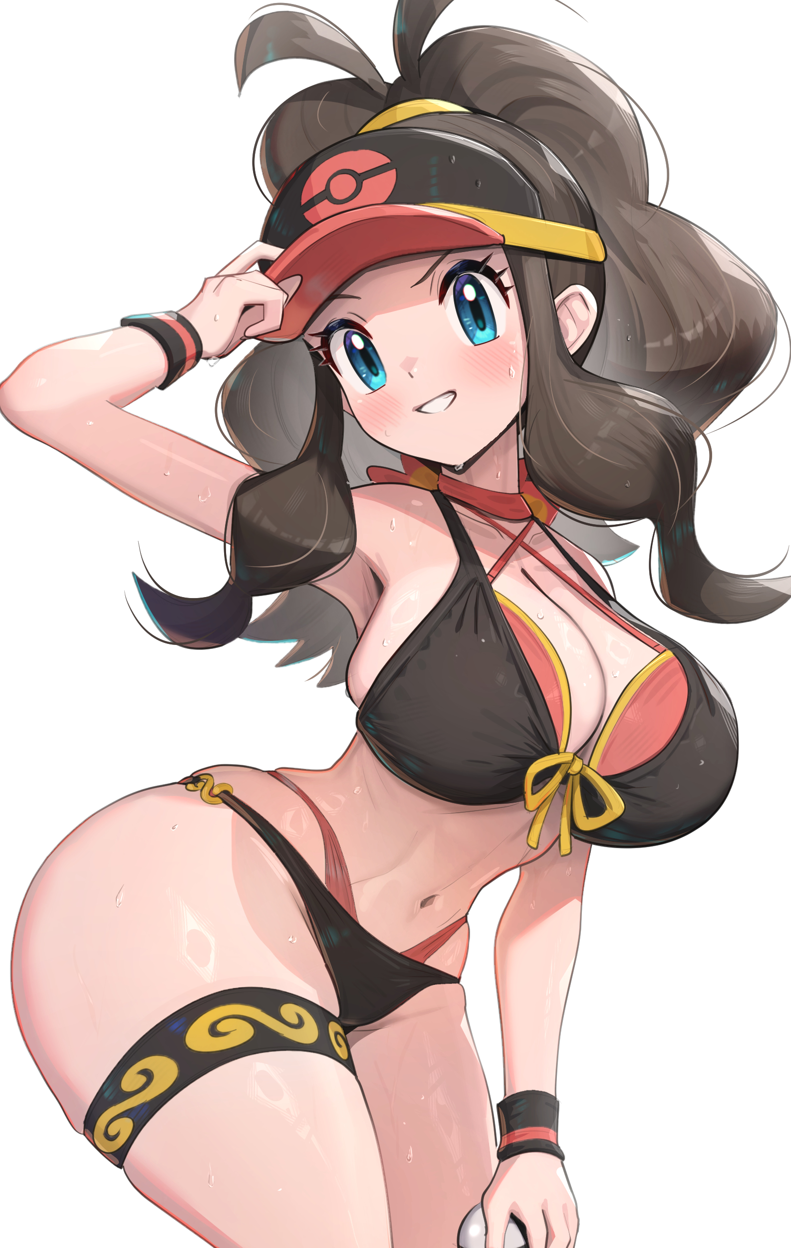 gonzarez, hilda (pokemon), nintendo, pokemon, pokemon bw, absurdres, highres, 1girl, alternate costume, bikini, breasts, large breasts, simple background, swimsuit, white background