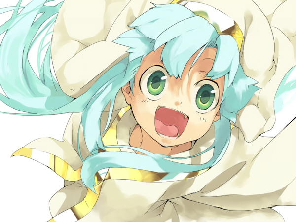 kotoba, kotoba (kotobato), index (toaru majutsu no index), toaru majutsu no index, 00s, 1girl, aqua hair, female focus, green eyes, hat, long hair, robe, smile, solo