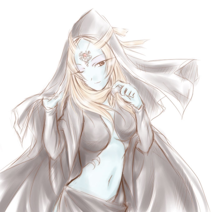 microspace, midna, midna (true), nintendo, the legend of zelda, the legend of zelda: twilight princess, spoilers, 1girl, blue skin, colored skin, female focus, one eye closed, solo, wink