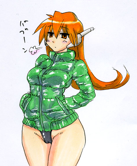 kikuta, serio (to heart), to heart, to heart (series), glasses, jacket, long hair, orange hair, robot ears, solo