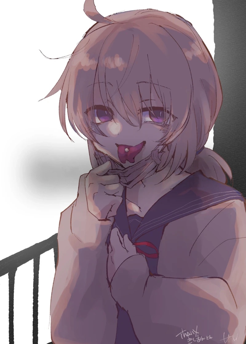 artist request, tagme, 1girl, forked tongue, looking at viewer, mask, piercing, school uniform, smile, tongue, tongue piercing