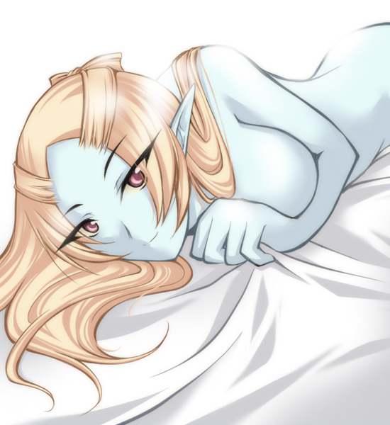 microspace, midna, midna (true), nintendo, the legend of zelda, the legend of zelda: twilight princess, spoilers, 1girl, blue skin, colored skin, elf, female focus, nude, pointy ears, solo