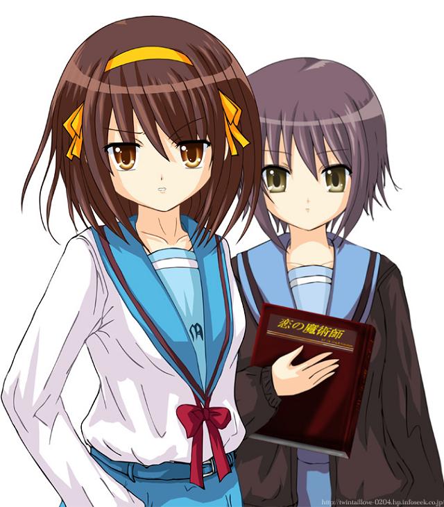 nagato yuki, suzumiya haruhi, suzumiya haruhi no yuuutsu, silver hair, non-web source, 00s, book, brown eyes, brown hair, cardigan, school uniform, serafuku, short hair