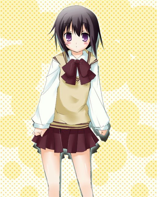 kawazoe tamaki, bamboo blade, non-web source, 00s, black hair, bob cut, purple eyes, school uniform, short hair, solo