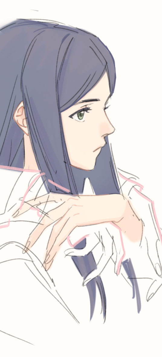 guri gom, fujino shizuru, kuga natsuki, my-hime, commentary request, korean commentary, 2girls, arms around neck, blue hair, closed mouth, expressionless, green eyes, long hair, multiple girls, partially colored, upper body, yuri