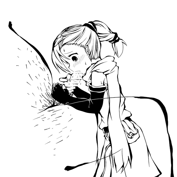 cath (fire emblem), fire emblem, fire emblem: the binding blade, nintendo, 1boy, 1girl, blush, cum, cum in mouth, fat, fat man, fellatio, greyscale, handjob, hetero, monochrome, oral, penis