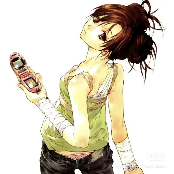 okazaki takeshi, platonic chain, source request, tagme, 1girl, bandages, brown hair, denim, downpants, expressionless, jeans, looking at viewer, looking back, panties, pants, simple background, underwear, white background