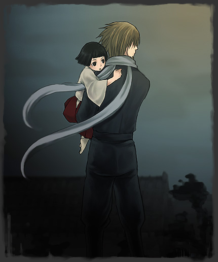 hattori zenzou, okuni (gintama), gintama, non-web source, 00s, beard, facial hair, ninja, scarf