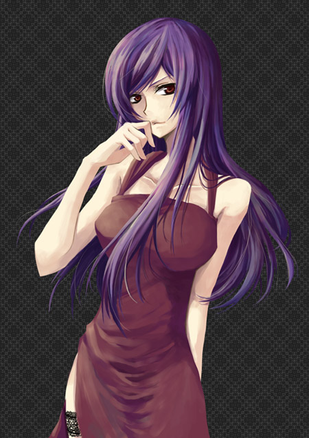 kainesato, tieria erde, gundam, gundam 00, bad id, bad pixiv id, gender request, 00s, 1boy, crossdressing, crossdressing (mtf), dress, genderswap, male focus, purple hair, red eyes, solo, thighhighs, trap