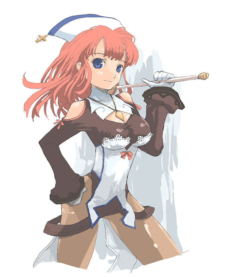 prier, la pucelle, nippon ichi, artist request, 1girl, blue eyes, female focus, pantyhose, pink hair, solo