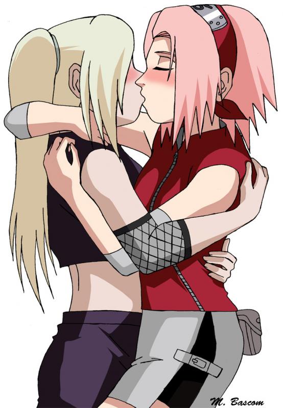 crosscutter, haruno sakura, yamanaka ino, naruto, 2girls, blonde hair, french kiss, kiss, multiple girls, pink hair, yuri