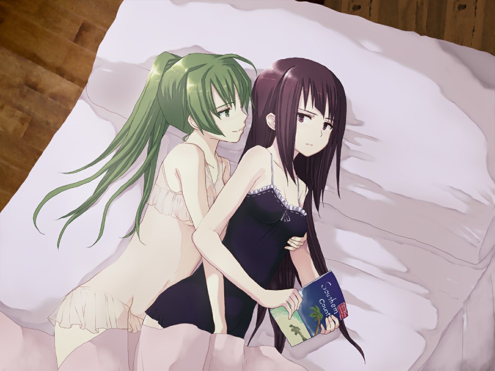 tagme, 2girls, green hair, groin, multiple girls, panties, smile, underwear, yuri