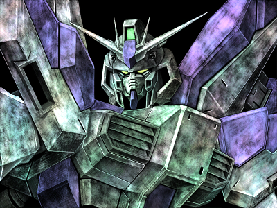 tro (trombe), hi-nu gundam, char's counterattack, char's counterattack – beltorchika's children, gundam, bad id, bad pixiv id, lowres, black background, dark, mecha, no humans, robot, solo