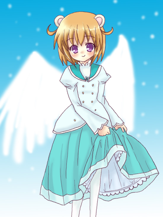 sakuramori sumomo, miruro, fushigiboshi no futago hime, fushigiboshi no futago hime gyu, 00s, 1girl, animal ears, brown hair, female focus, pantyhose, purple eyes, short hair, solo, wings