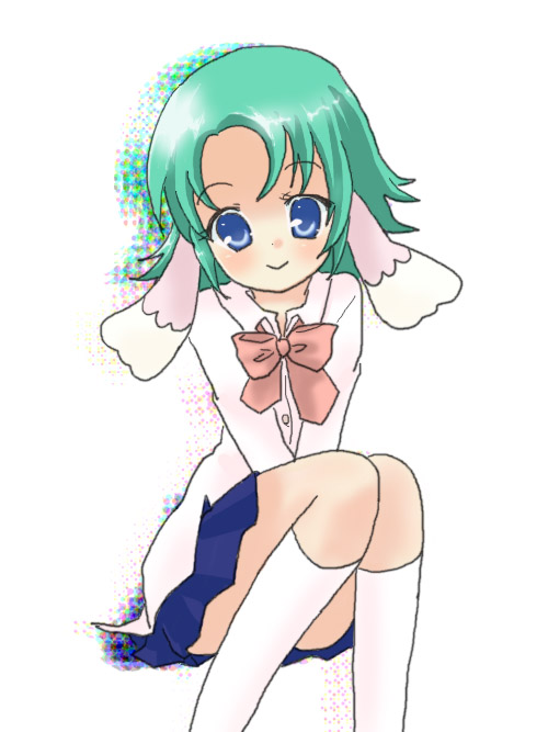 sakuramori sumomo, sophie (futagohime), fushigiboshi no futago hime, fushigiboshi no futago hime gyu, 00s, 1girl, animal ears, blue eyes, female focus, green hair, kneehighs, socks, solo
