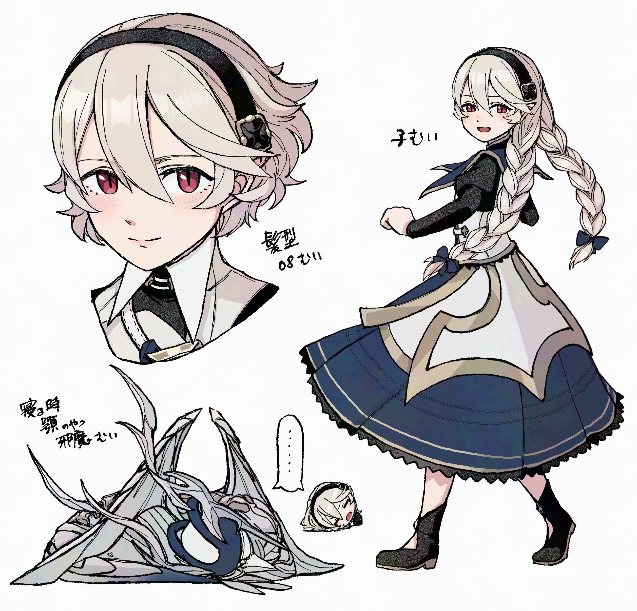 yuki12046, female corrin (fire emblem), female corrin (young kinship) (fire emblem), fire emblem, fire emblem fates, fire emblem heroes, nintendo, braided twintails, absurdres, highres, 1girl, aged down, black hairband, braid, grey hair, hair between eyes, hairband, long hair, looking at viewer, official alternate costume, official alternate hairstyle, pointy ears, red eyes