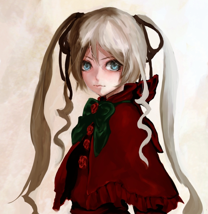 asanuma, shinku, rozen maiden, bad id, bad pixiv id, 00s, aqua eyes, blonde hair, ribbon, solo, twintails