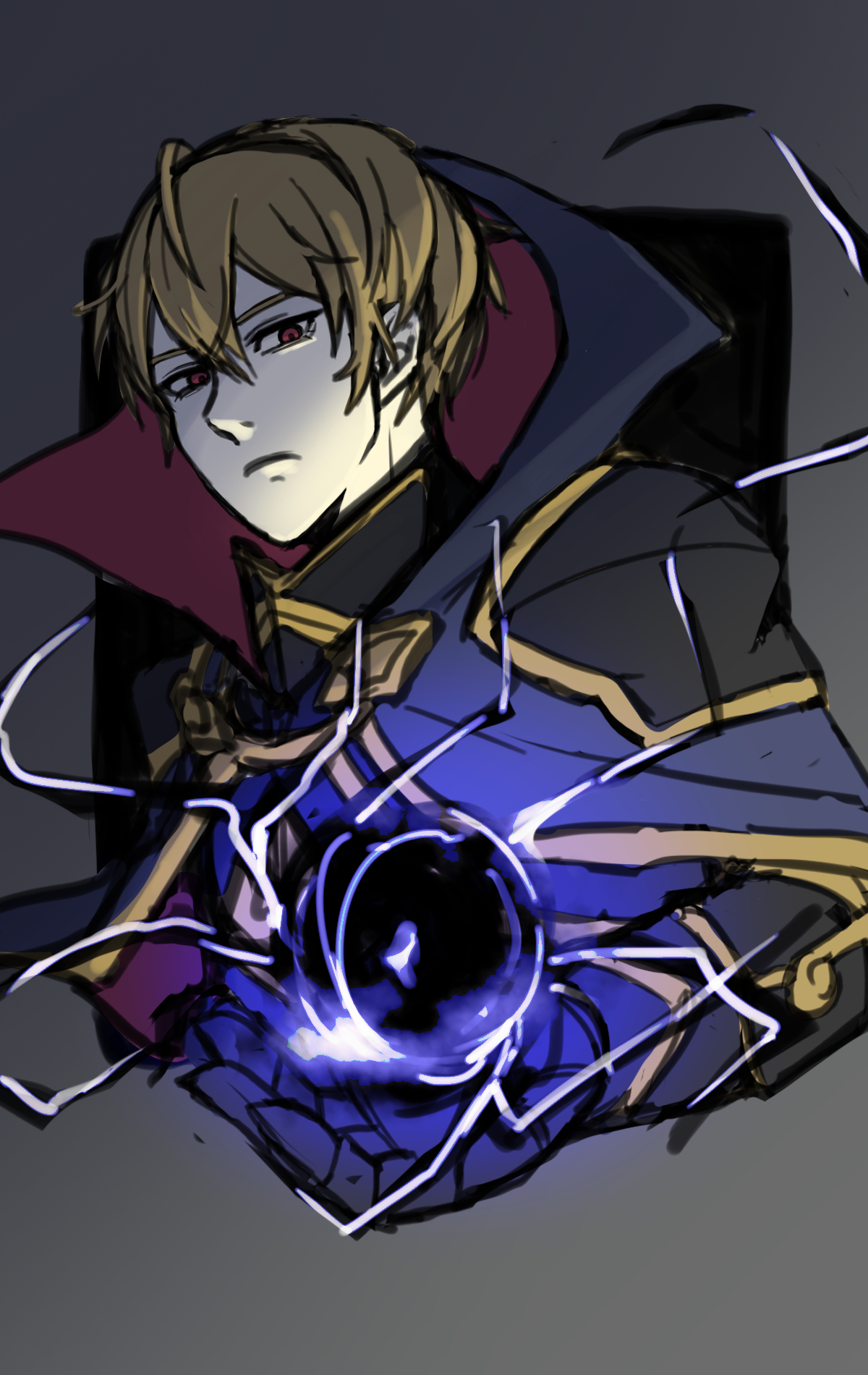 yuki12046, leo (fire emblem fates), fire emblem, fire emblem fates, nintendo, highres, 1boy, armor, black armor, black hairband, blonde hair, hairband, male focus, popped collar, red eyes, short hair, solo