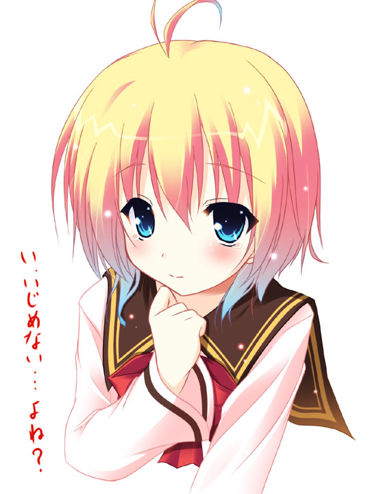 yoshiharu, original, ahoge, blonde hair, blue eyes, school uniform, serafuku, short hair, solo
