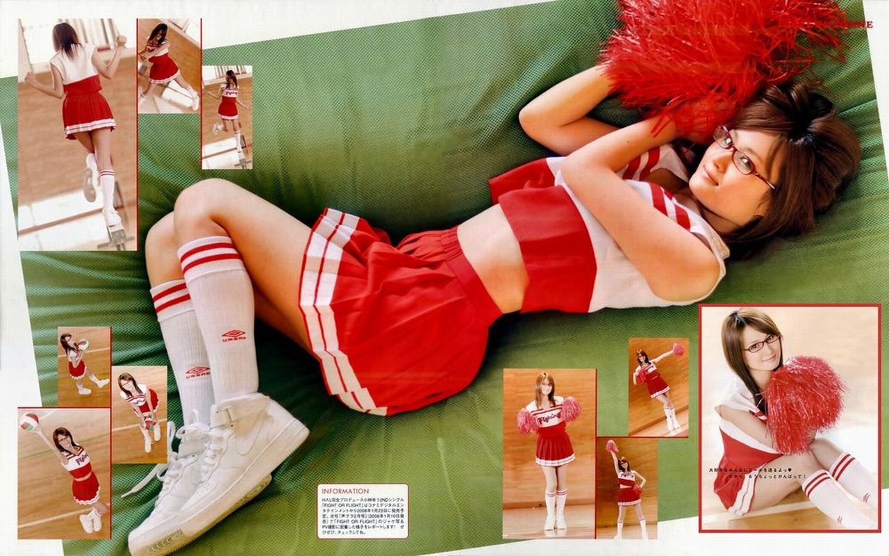 kobayashi yuu, photo (medium), asian, cheerleader, cosplay, female focus, glasses, pom pom (cheerleading), voice actor