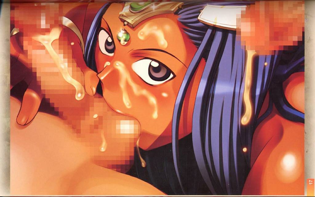 bakuhatsu bros., minea (dq4), chunsoft, dragon quest, dragon quest iv, enix, 1girl, censored, cum, cum on body, cum on penis, facial, fellatio, group sex, licking, licking testicle, mmf threesome, oral, penis, pink eyes, purple hair, solo focus, testicle sucking, testicles, threesome