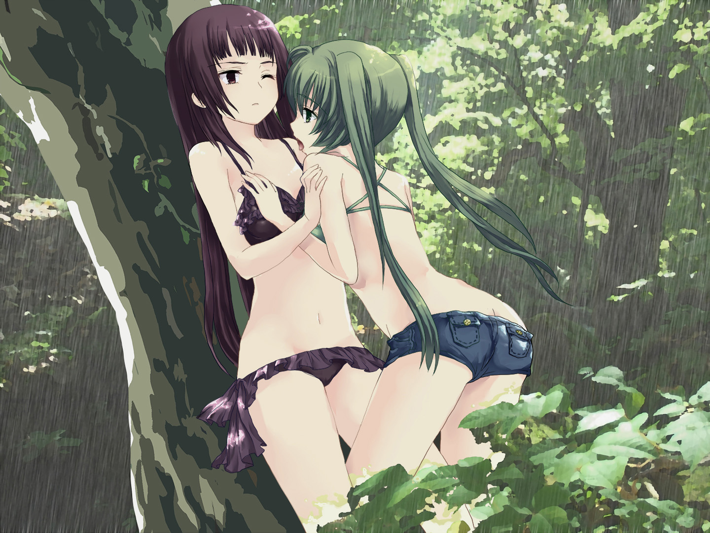 hide38, mizuno sachiko (seabed), takako (seabed), seabed (visual novel), tagme, 2girls, ass, butt crack, multiple girls, short shorts, shorts