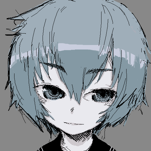 oomori harusame, bad id, bad pixiv id, lowres, 1girl, blue hair, female focus, oekaki, portrait, short hair, solo