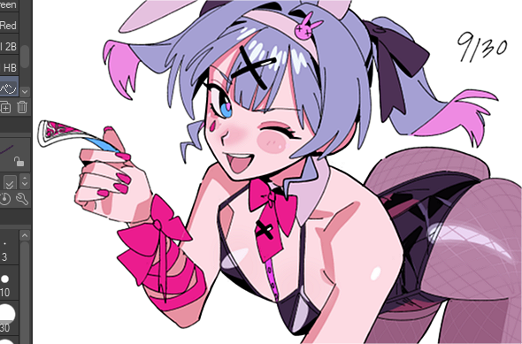 osa (osavocaloid), hatsune miku, rabbit hole (vocaloid), vocaloid, 1girl, bare shoulders, black leotard, black pantyhose, card, hair ornament, leotard, one eye closed, pantyhose, playboy bunny, rabbit hair ornament