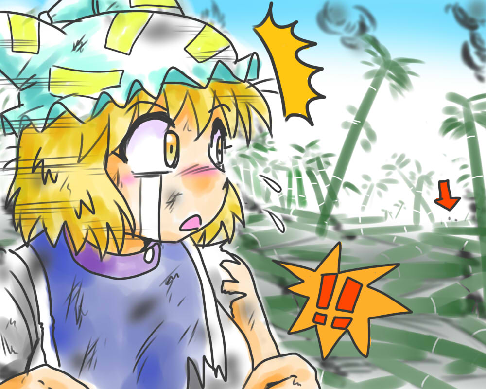 bit (kksbit), chen, inubashiri momiji, yakumo ran, touhou, bit, bad id, bad pixiv id, !, !!, 3girls, ^^^, arrow (symbol), bamboo, bamboo forest, female focus, forest, multiple girls, nature, orange eyes, orange hair, solo focus, tears, torn clothes
