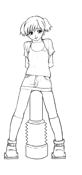 mayonnaise (ringo gakuen), animated, animated gif, 1girl, denim, denim skirt, greyscale, large insertion, legs, loli, miniskirt, monochrome, object insertion, short hair, skirt, spread legs, stomach bulge