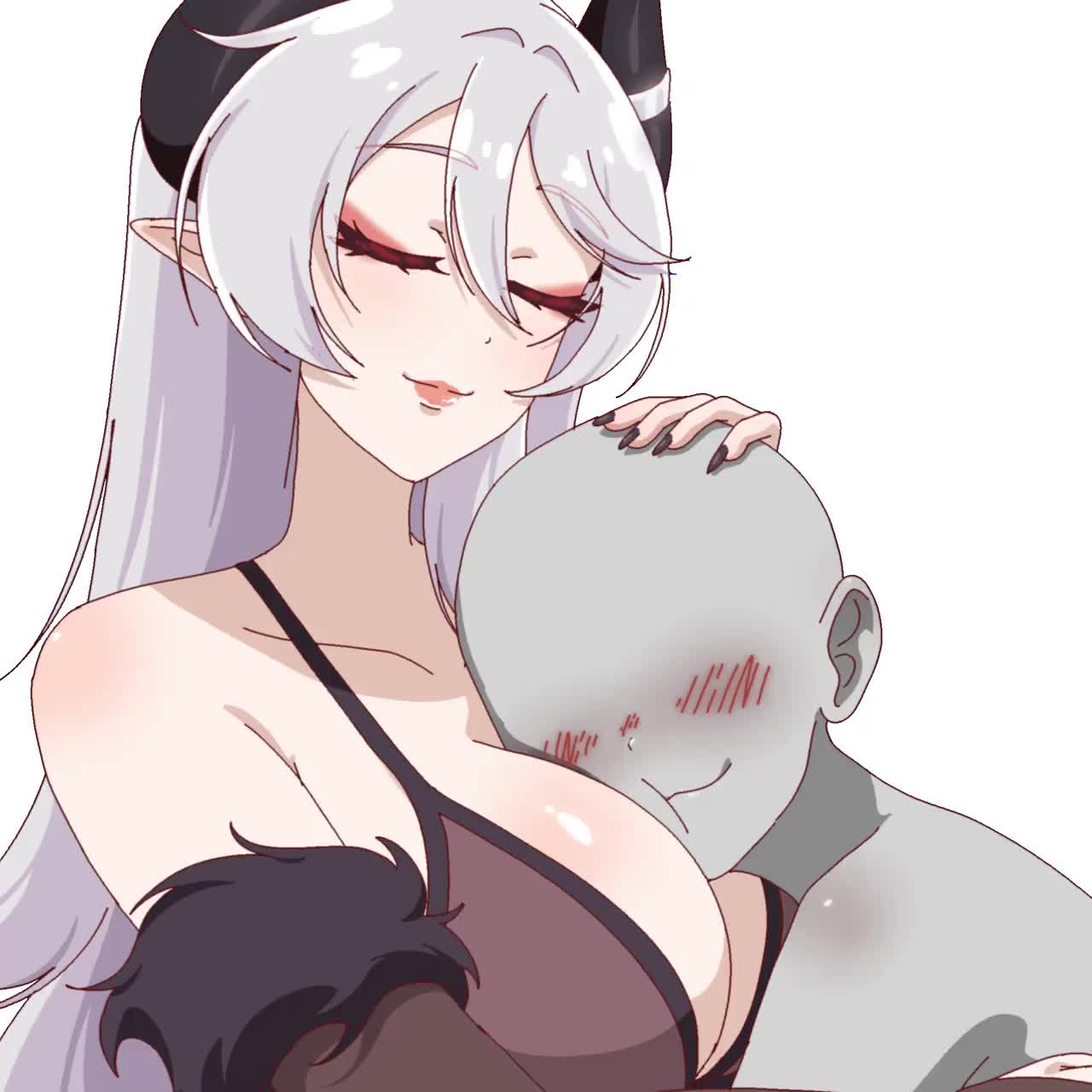 usagi chin, ahyra, indie virtual youtuber, original, animated, tagme, video, blush, breasts, happy, head on chest, head pat, large breasts, laying on breasts