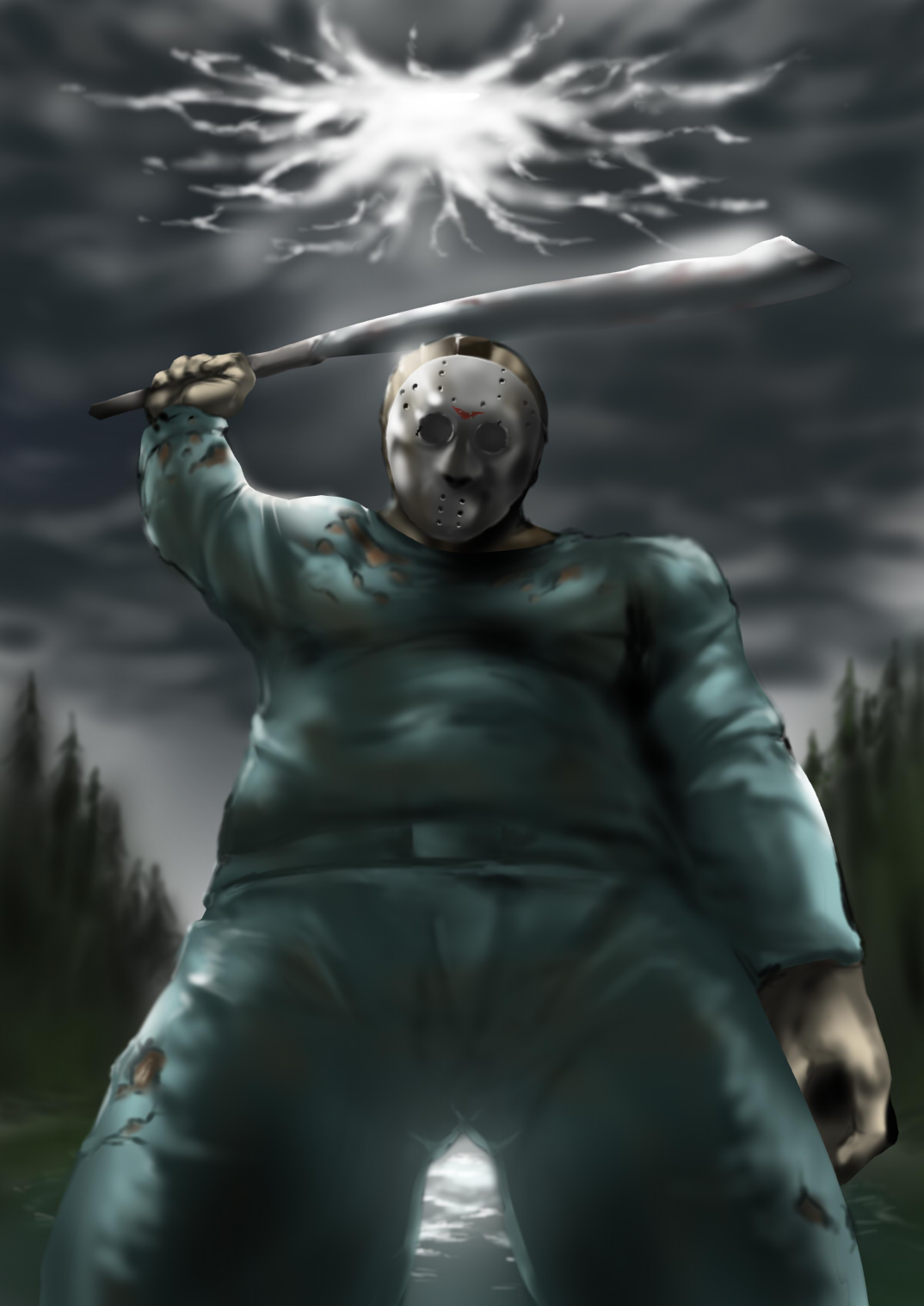 tukiwani, jason voorhees, friday the 13th, highres, tagme, hockey mask, machete, male focus, mask, solo