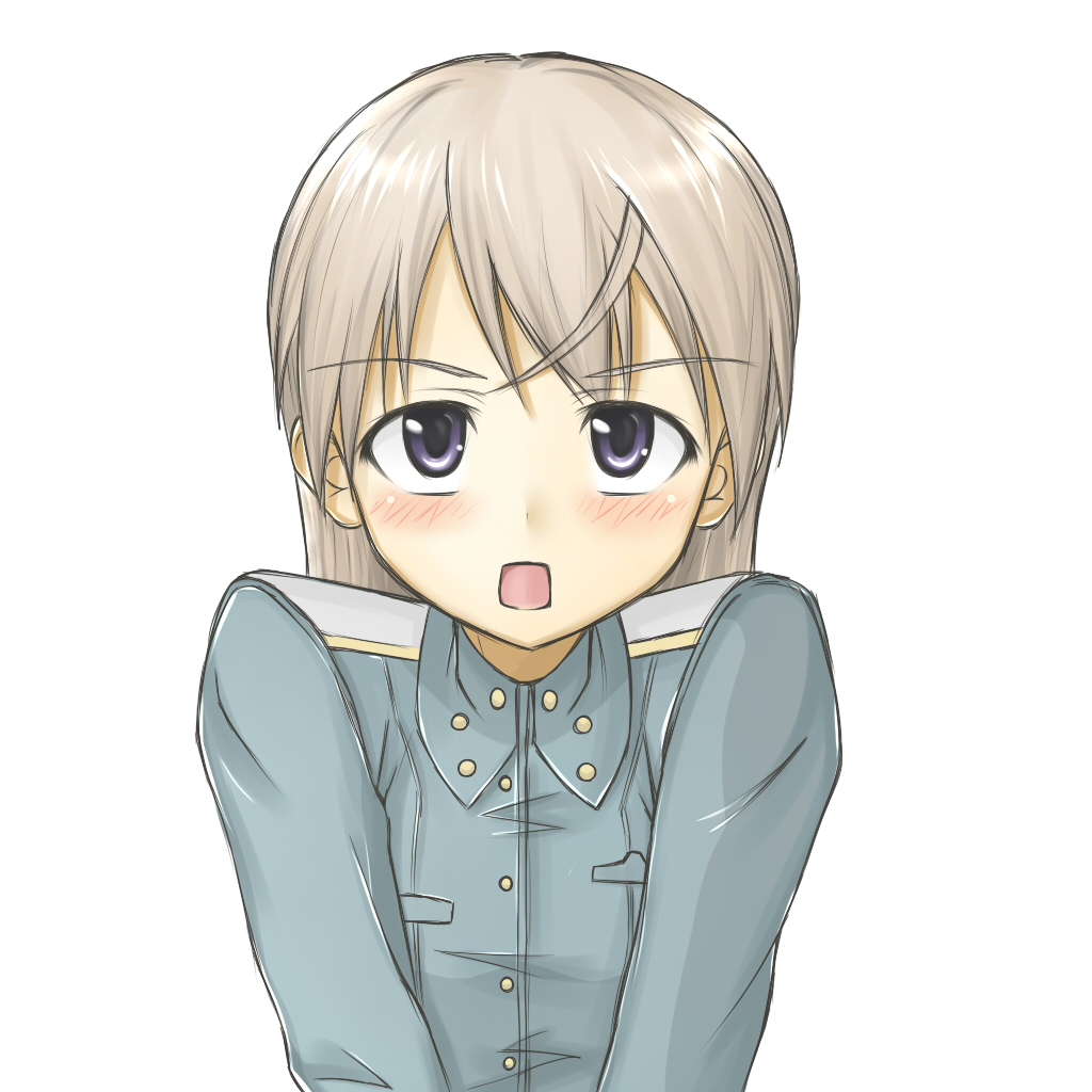 eila ilmatar juutilainen, hanyu, strike witches, world witches series, 00s, 1girl, blue eyes, blush, female focus, simple background, solo