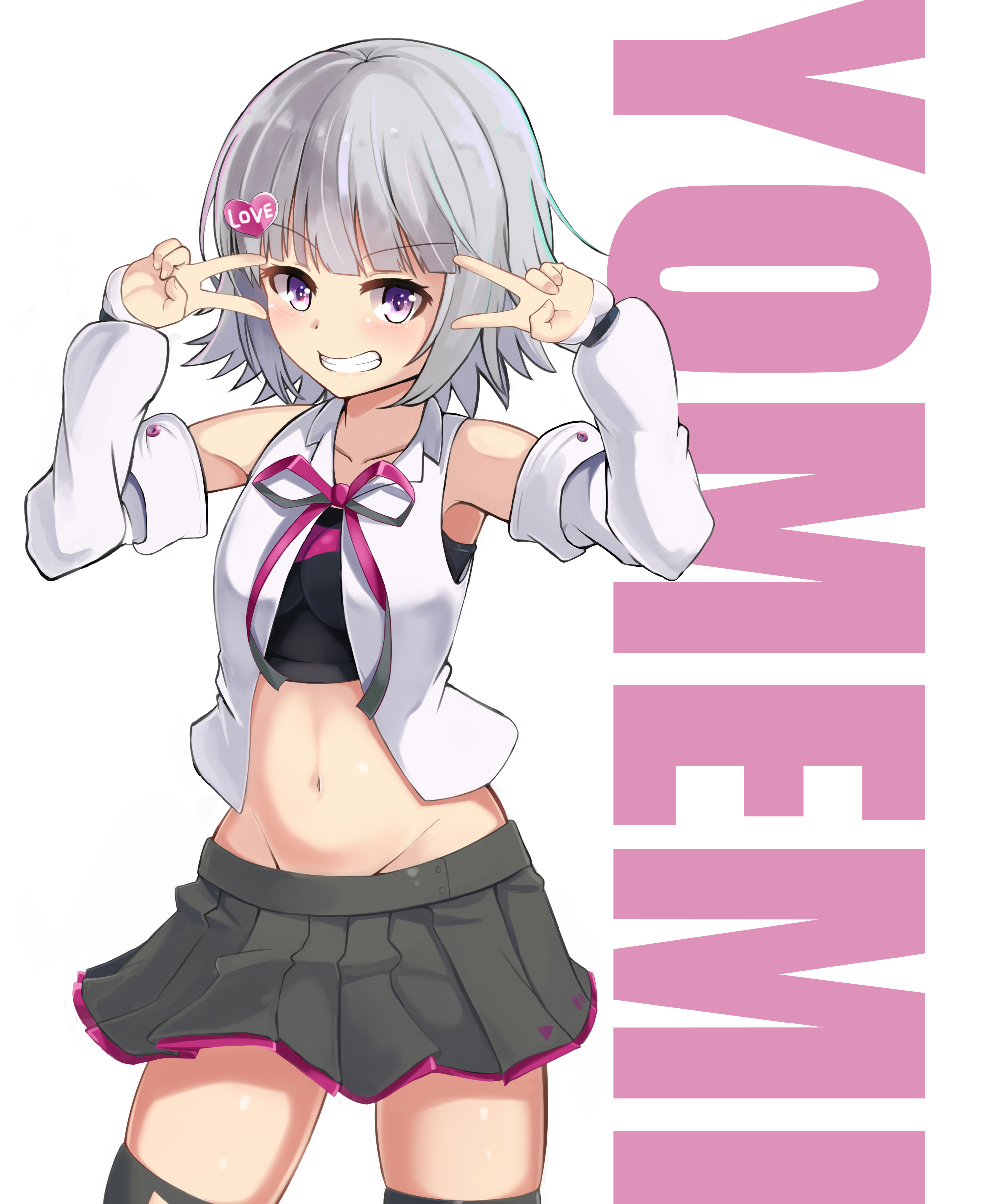 yomemi, icetea, artist request, tagme, 1girl, groin, midriff, navel, short hair, skirt, smile