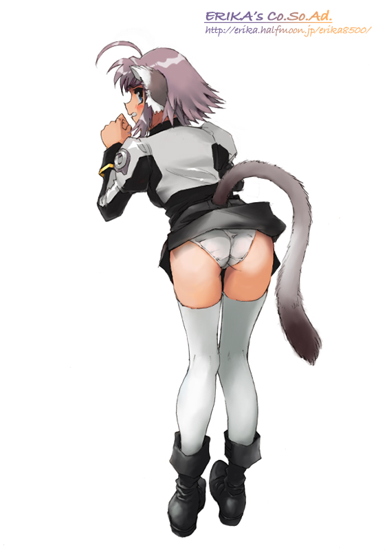 shibata masahiro, lieselotte (nanoha), lyrical nanoha, mahou shoujo lyrical nanoha, mahou shoujo lyrical nanoha a's, 00s, 1girl, animal ears, ass, cat ears, cat tail, female focus, panties, solo, tail, thighhighs, underwear