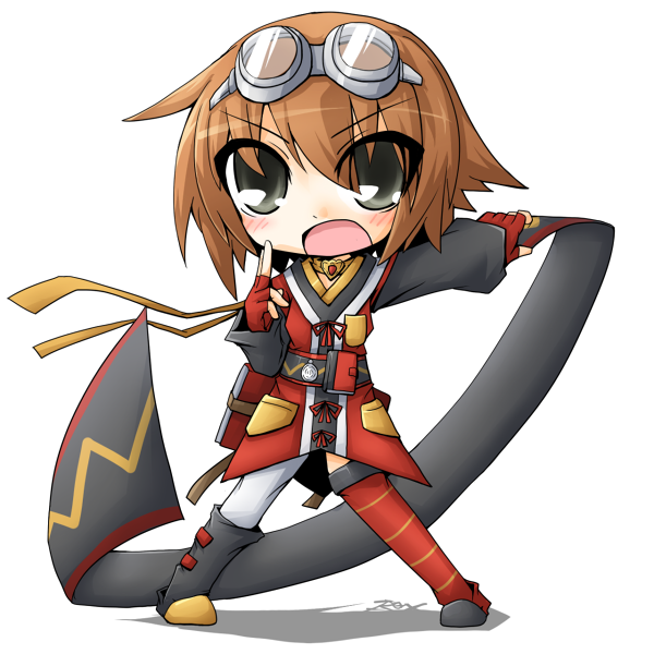 reku, rex (artist), rita mordio, tales of (series), tales of vesperia, bad id, bad pixiv id, 00s, 1girl, asymmetrical clothes, asymmetrical footwear, chibi, female focus, mismatched footwear, pantyhose, single leg pantyhose, single thighhigh, solo, thighhighs