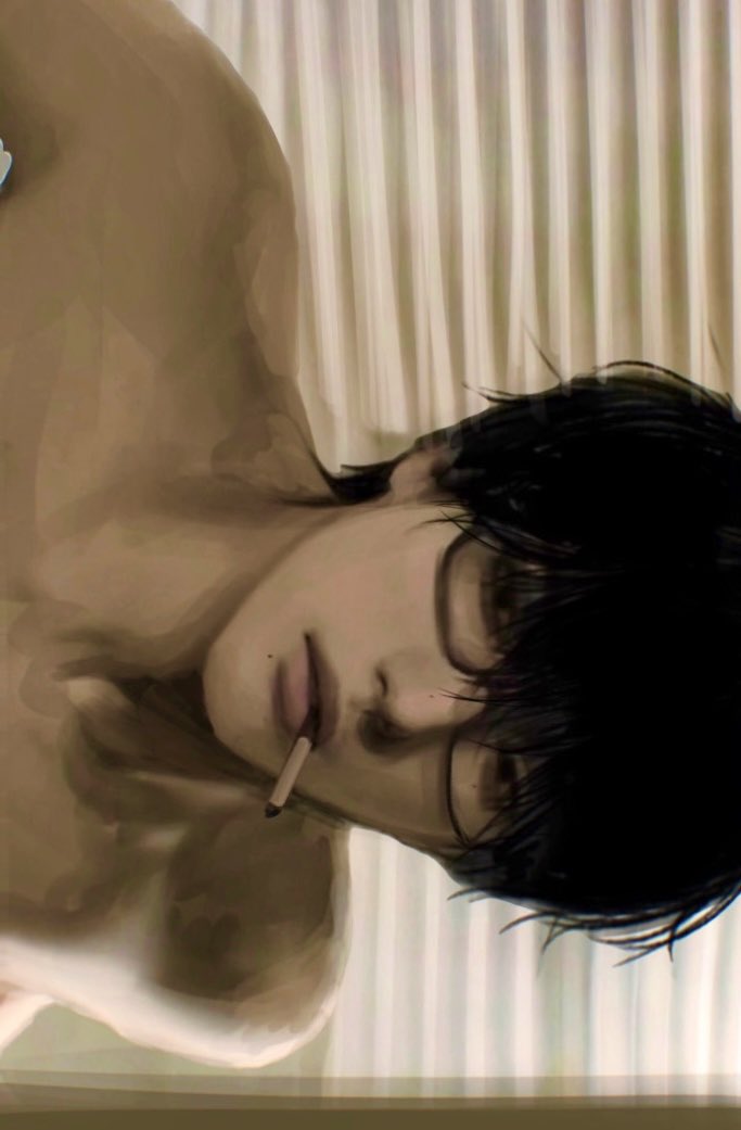 original, 1boy, black hair, eong 230, glasses, lips, looking at viewer, male focus, mole, mole under eye, mole under mouth, mouth hold, multiple moles, nose, nude, short hair, sideways, solo, upper body