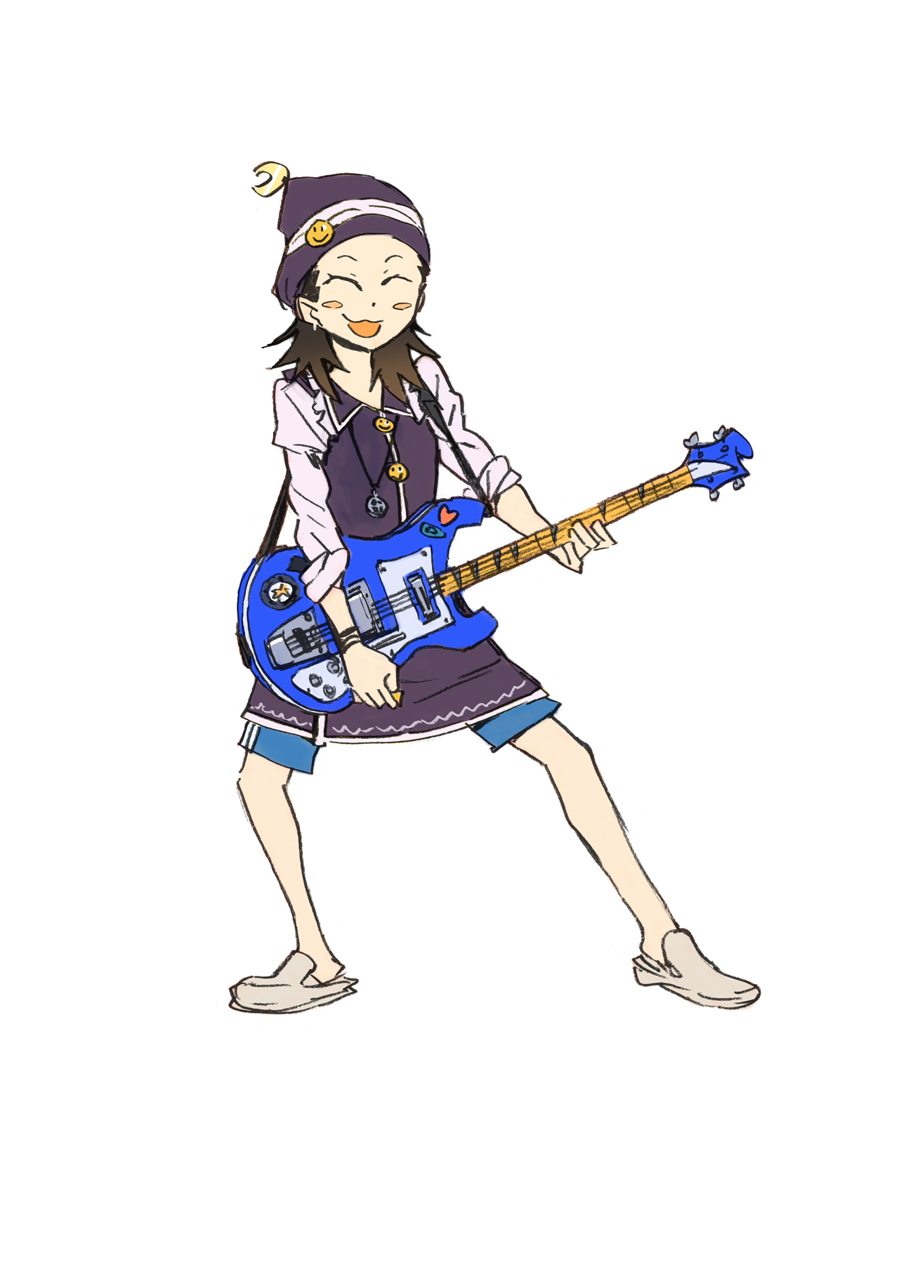 katou haruaki, kobayashi koma, lunasa prismriver, hyakko, touhou, bad id, bad pixiv id, highres, official art, 1girl, bass guitar, cosplay, female focus, guitar, happy, hat, instrument, lunasa prismriver (cosplay), rickenbacker 4001, solo