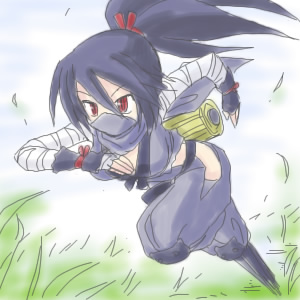 karina, kunoichi (disgaea), ninja (disgaea), disgaea, makai senki disgaea, makai senki disgaea 2, makai senki disgaea 3, nippon ichi, lowres, 00s, 1girl, female focus, ninja, pointy ears, red eyes, solo