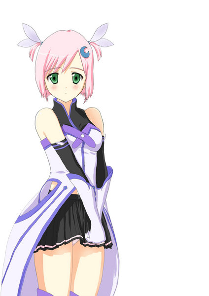 shitan, estellise sidos heurassein, tales of (series), tales of vesperia, 00s, 1girl, blush, elbow gloves, female focus, gloves, green eyes, hair ornament, magical girl, official alternate costume, panties, pantyshot, pink hair, ribbon, short hair, solo, underwear, v arms