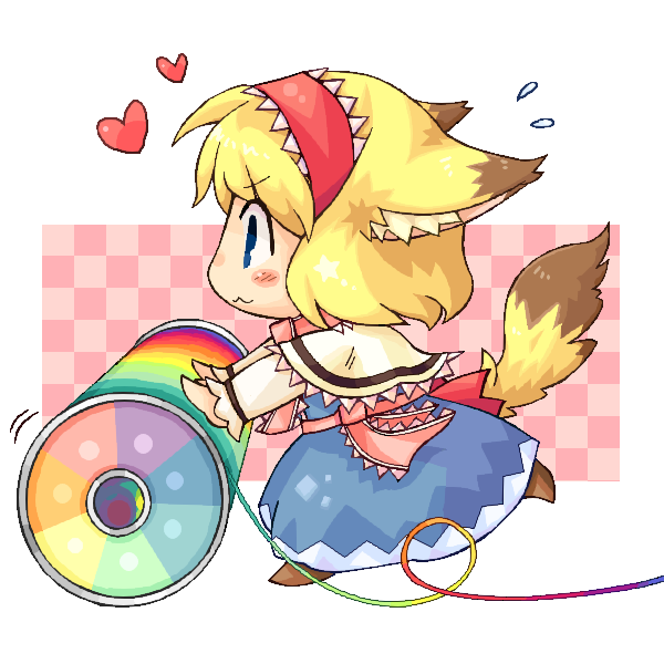 pote (ptkan), alice margatroid, team shanghai alice, touhou, >:3, 1girl, :3, animal ears, blush stickers, cat ears, cat girl, cat tail, chibi, female focus, hairband, heart, kemonomimi mode, mini person, minigirl, pixel art, profile, rolling, running, solo, tail, v-shaped eyebrows, yarn