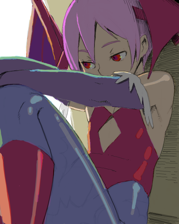 go robots, lilith (darkstalkers), capcom, darkstalkers, 1girl, animal print, bat print, demon girl, female focus, flat chest, head wings, leotard, pantyhose, pink hair, print pantyhose, red leotard, solo, wings