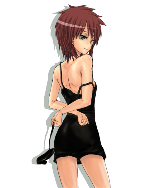 nora (artist), nora (nrkr), havoc (darker than black), darker than black, bad id, bad pixiv id, 00s, 1girl, female focus, green eyes, looking back, red hair, solo, strap slip