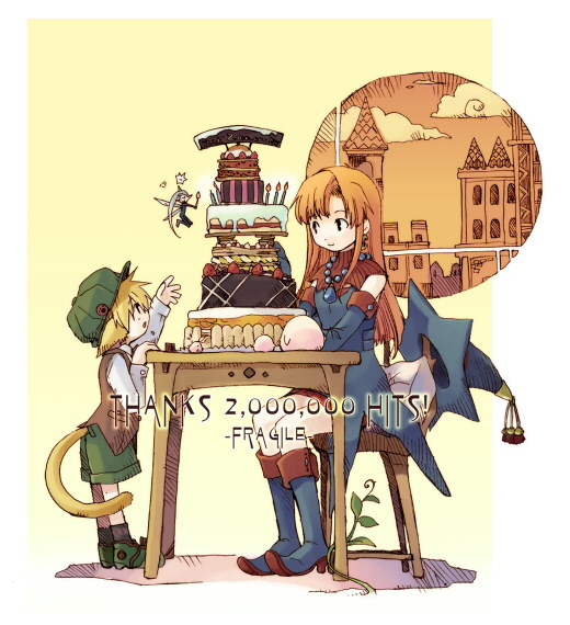 tobe sunaho, tagme, blonde hair, hat, red hair, tail, unworn hat, unworn headwear, witch