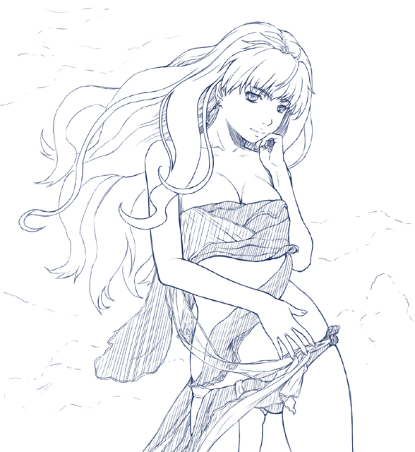minazuki tsuyuha, sheryl nome, macross, macross frontier, 00s, 1girl, blue theme, breasts, cleavage, female focus, monochrome, solo