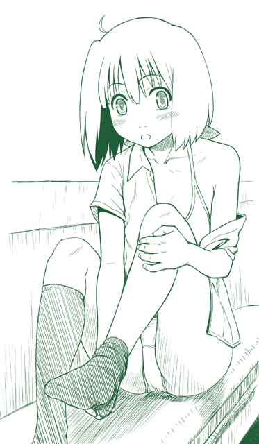 minazuki tsuyuha, ranka lee, macross, macross frontier, 00s, feet, green theme, monochrome, panties, sketch, sock pull, socks, solo, underwear