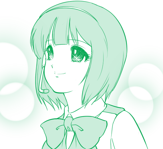 otonashi kotori, idolmaster, idolmaster (classic), idolmaster 1, bad id, bad pixiv id, 1girl, female focus, green theme, headset, microphone, monochrome, parody, short hair, solo, sparkle