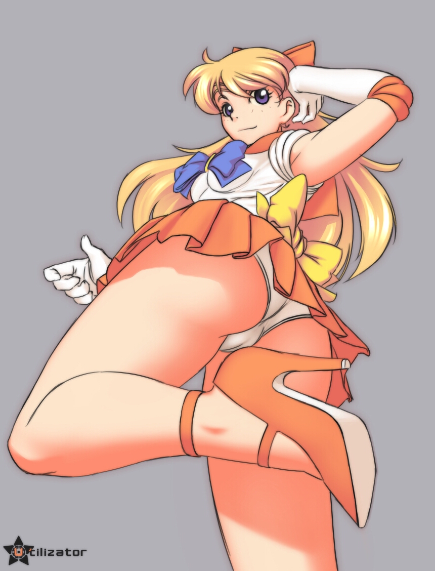 utilizator, aino minako, sailor venus, bishoujo senshi sailor moon, 1990s (style), ass, blonde hair, cleft of venus, high heels, long hair, panties, purple eyes, retro artstyle, shoes, underwear, upskirt