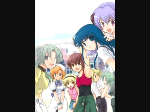 furude rika, hanyuu, houjou satoko, houjou satoshi, maebara keiichi, ryuuguu rena, sonozaki mion, sonozaki shion, higurashi no naku koro ni, non-web source, 00s, 2boys, 6+girls, blonde hair, multiple boys, multiple girls, pillarboxed, siblings, sisters, twins